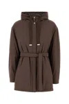 Herno Jacket Stretch Nylon Belted Waist In Brown