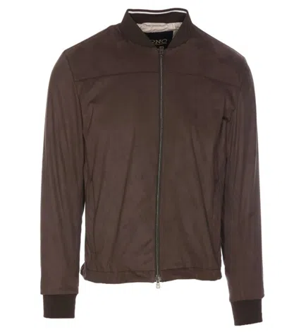 Herno Brown Suede Effect Jacket In Black