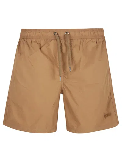 Herno Brown Swim Shorts With Elastic Waistband
