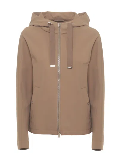 Herno Brown Waterproof Hooded Jacket In Nude