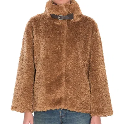 Herno Buckle Detail Shearling Coat In Sand In Brown