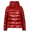 Herno Glossy Padded Jacket With High Collar And Horizontal Quilting In Red