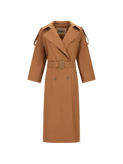 Herno Button Belted Jacket In Brown