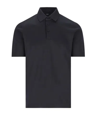 Herno Button-down Short-sleeved Polo Shirt In Blue