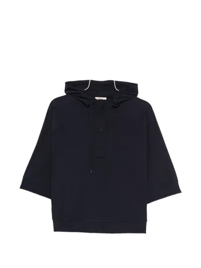 Herno Button-fastening Hoodie In Blue