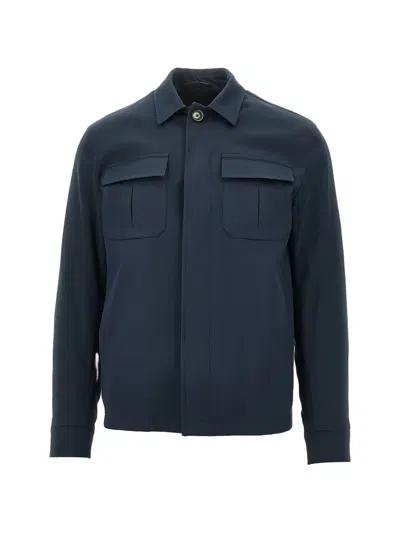 Herno Button Flap Pocket Overshirt In Blue