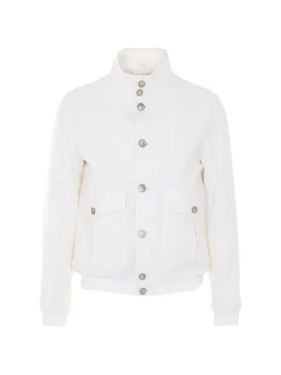 Herno Button High-neck Bomber Jacket In White