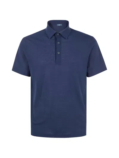 Herno Men Jersey Voile Crepe Short Sleeves Polo Shirt In Blue