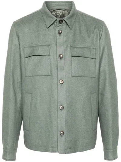 Herno Button-up Brushed Shirt Jacket In Green