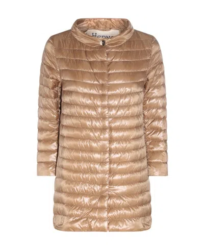 Herno Button-up Padded Jacket In Brown