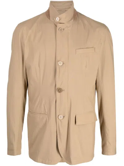 Herno Button-up Single-breasted Blazer In Brown