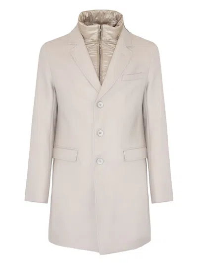 Herno Button Zip Coat In Neutral