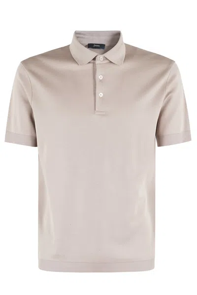 Herno Buttoned-collar Short-sleeve Polo With Ribbed Detailing In Tortora