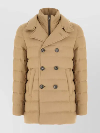 Herno Buttoned Double-breasted Notched Lapel Padded Coat In Brown