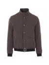 Herno Buttoned High Neck Bomber Jacket In Brown