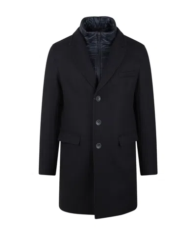 Herno Buttoned High Neck Long-sleeved Coat In Black