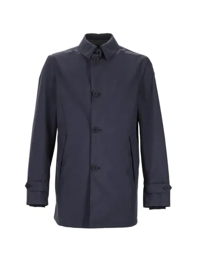 Herno Collared Neck Jacket Long Sleeves Pockets In Blue