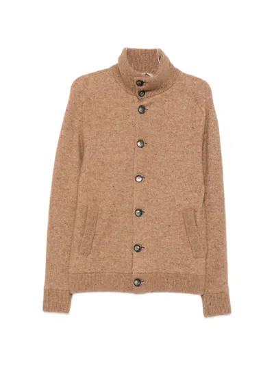 Herno Button-fastening High-neck Cardigan In Brown
