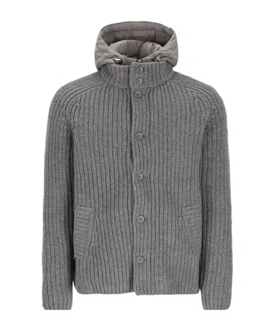 Herno Button-front Long-sleeve Knit Cardigan In Gray