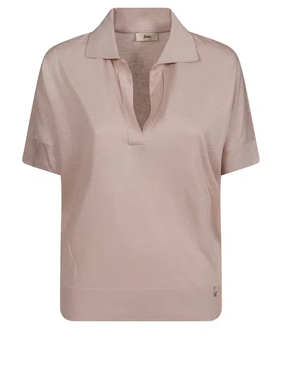 Herno Slim Fit Lyocell Knit Polo Shirt With French Collar In Pink