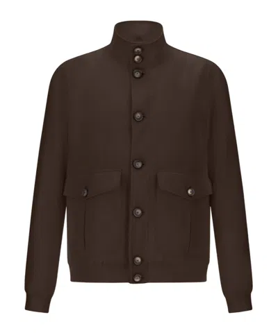 Herno Button-up Bomber Jacket In Brown