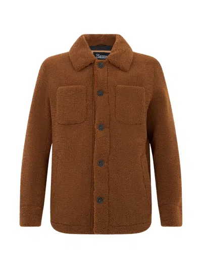 Herno Button-up Coat In Brown