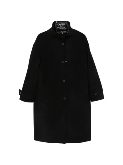 Herno Button-up Funnel-neck Coat In Black