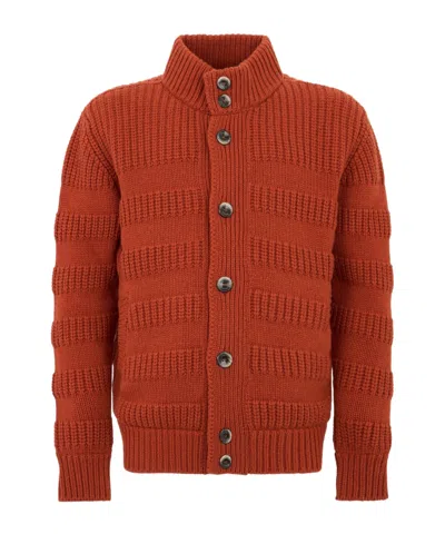 Herno Button-up High Neck Cardigan In Red