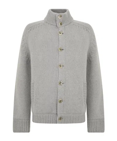 Herno High-neck Button-up Cardigan In Gray