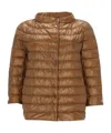 Herno Neutrals Shiny Quilted Three-quarter Down Jacket In Brown