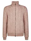 Herno Cable-knit And Ribbed Zip-up Cardigan In Pink