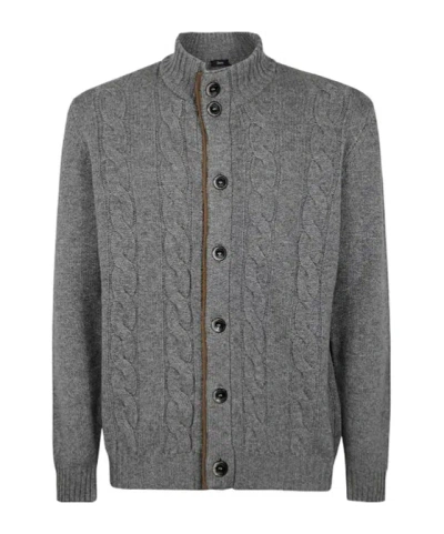 Herno Men's Cable Knit High Neck Cardigan In Gray