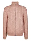 Herno Cable-knit And Ribbed Zip-up Cardigan In Pink