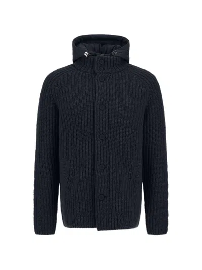 Herno Cable-knit Corncob-stitch Cardigan In Blue