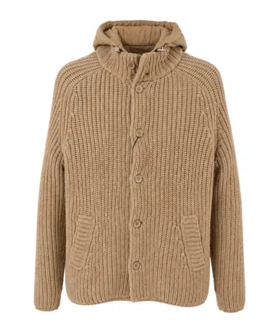 Herno Cable-knit Hooded Cotton Jacket In Nude