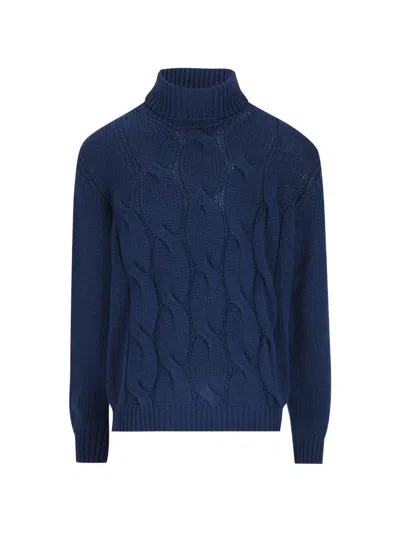 Herno Cable-knit Roll-neck Sweater In 블루