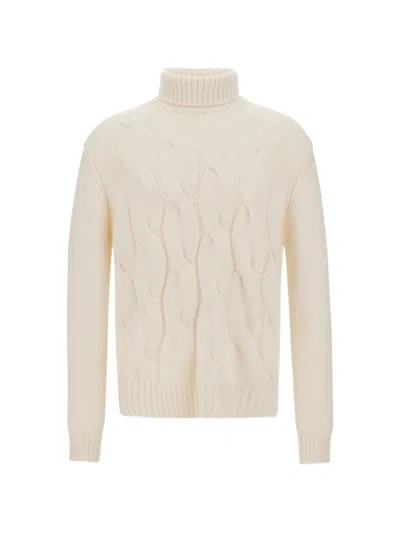 Herno Cable-knit Roll-neck Sweater In Neutrals
