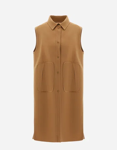 Herno Sleeveless Double-layered Wool Jacket In Camel