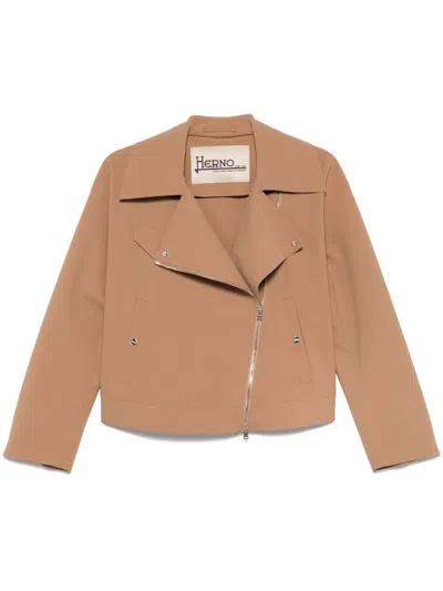 HERNO HERNO CAMEL BROWN JACKET WITH SPREAD COLLAR