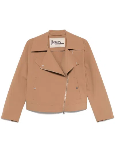 Herno Camel Brown Jacket With Spread Collar In Beige