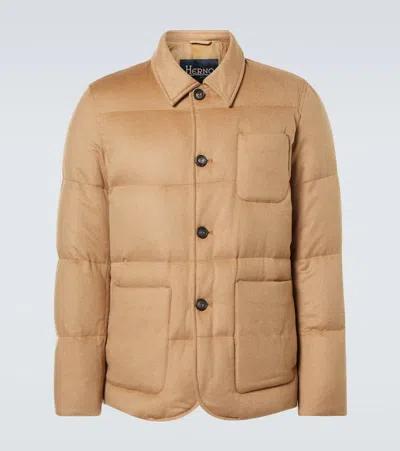 Herno Camel Hair Down Jacket In Beige