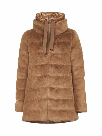 Herno Camel Lady Alternative Fur And Ultralight Nylon A-shape In Brown