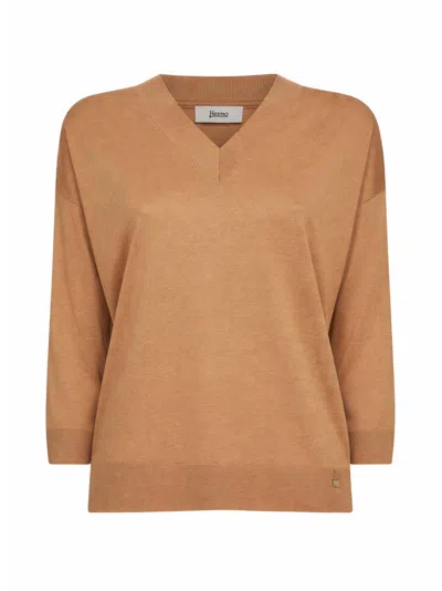 Herno Camel Lyocell And Cotton Jersey Sweater In Brown