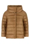 Herno Sofia Iconico Cropped Down Puffer Coat In Brown