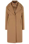 Herno Camel Puffer Coat With Bib Insert In Brown