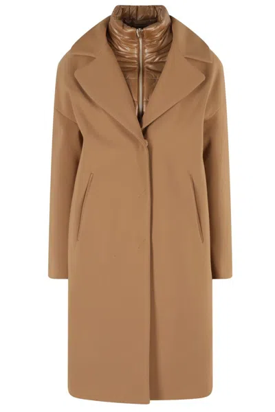 Herno Camel Puffer Coat With Bib Insert In Brown