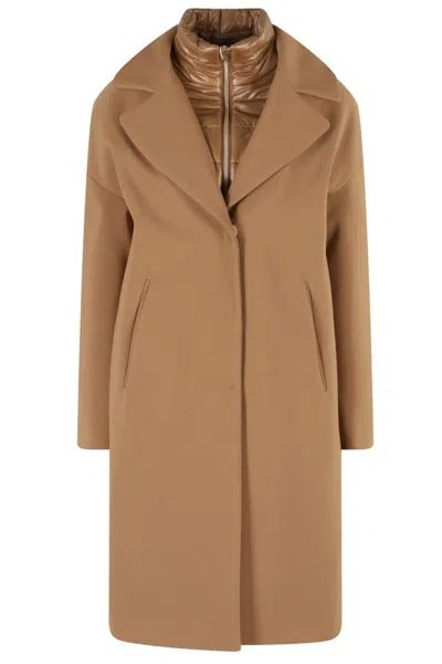 HERNO CAMEL PUFFER COAT WITH BIB INSERT