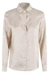 Herno Printed Long Sleeve Top With Cuffed Sleeves In Cammello
