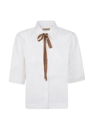 Herno Short Sleeve Shirt Collar Ribbon Detail In White