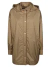 Herno Hooded Long Length Jacket With Adjustable Hood In Beige